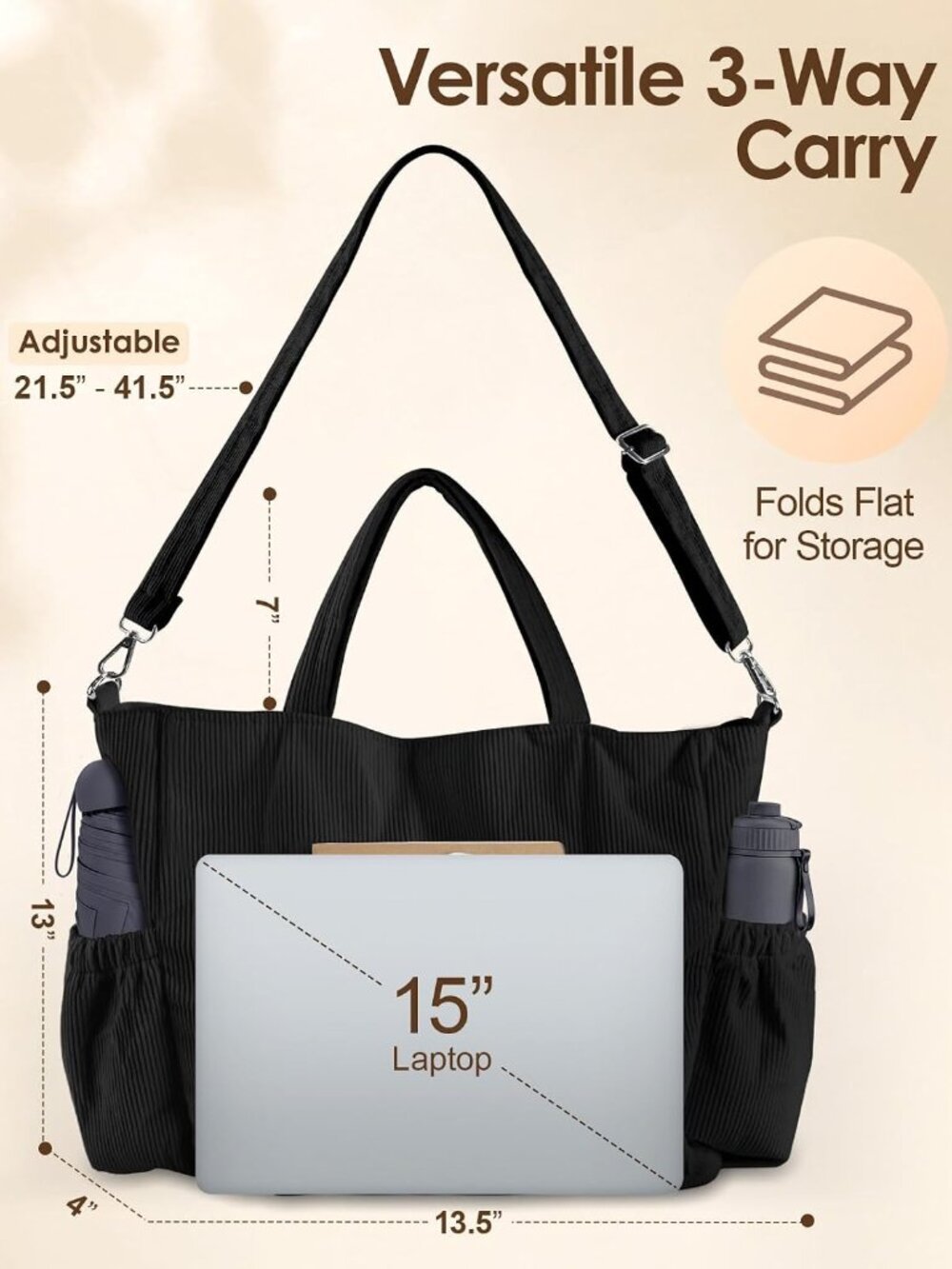 Corduroy Crossbody Tote Bag for Women - Picture 6 of 6